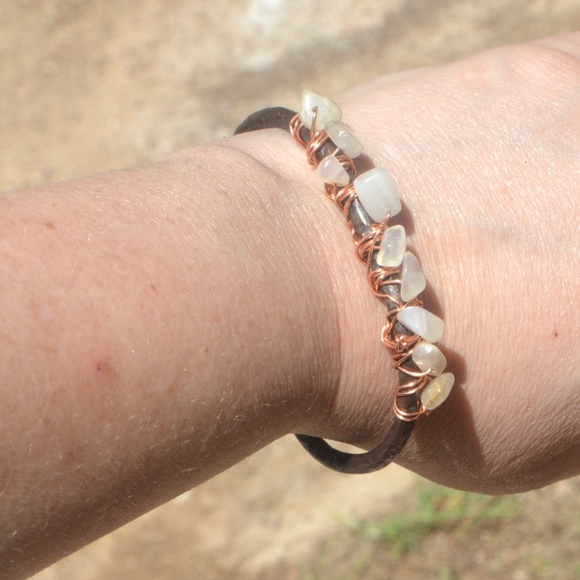 Genuine Moonstone Pure Copper Bangle Cuff Bracelet - Picture 6 of 8